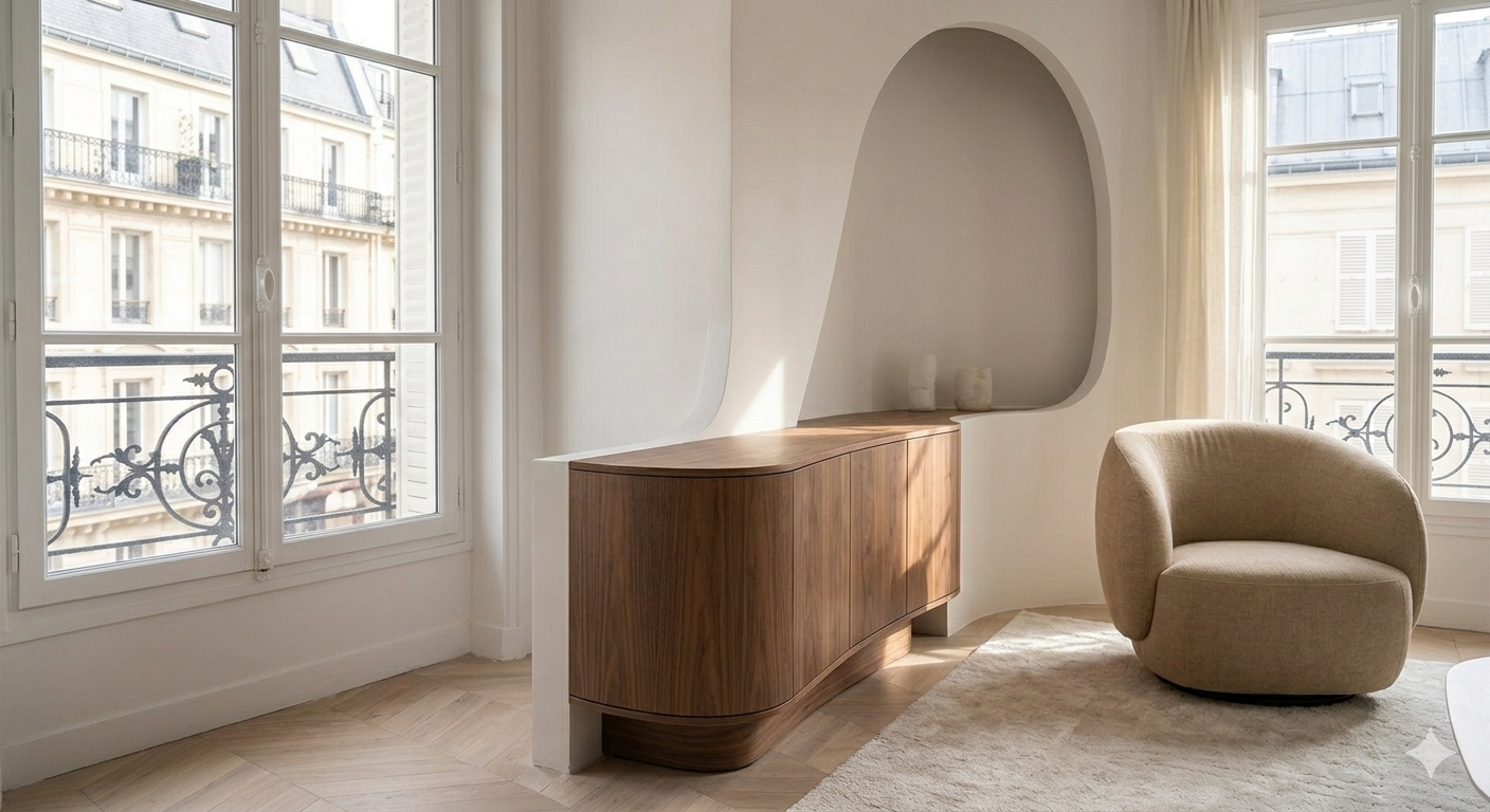 Mobilier en bois et courbes organiques : la fin des angles droits pour un intérieur plus doux