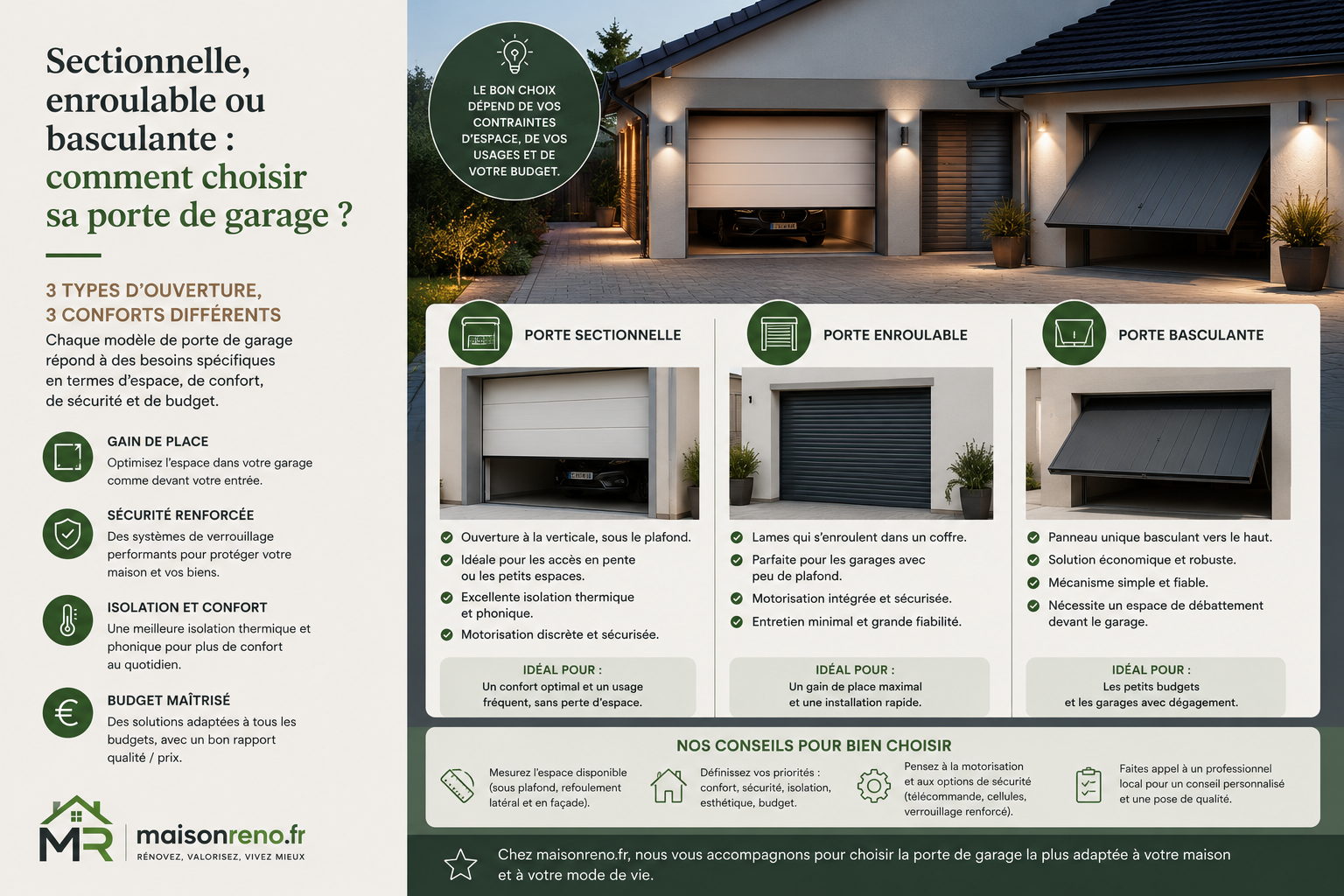 Sectionnelle, enroulable ou basculante : comment choisir sa porte de garage