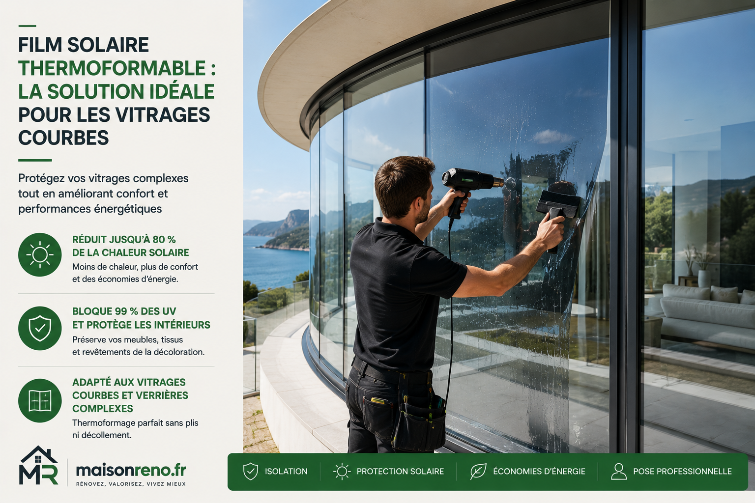 Film solaire thermoformable : la technologie adaptée aux vitrages courbes